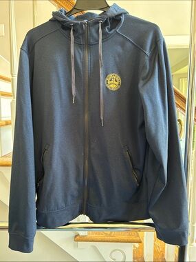 Navy Midwestern University Zip-Up Hooded Sweatshirt with Chest Embroidery Used